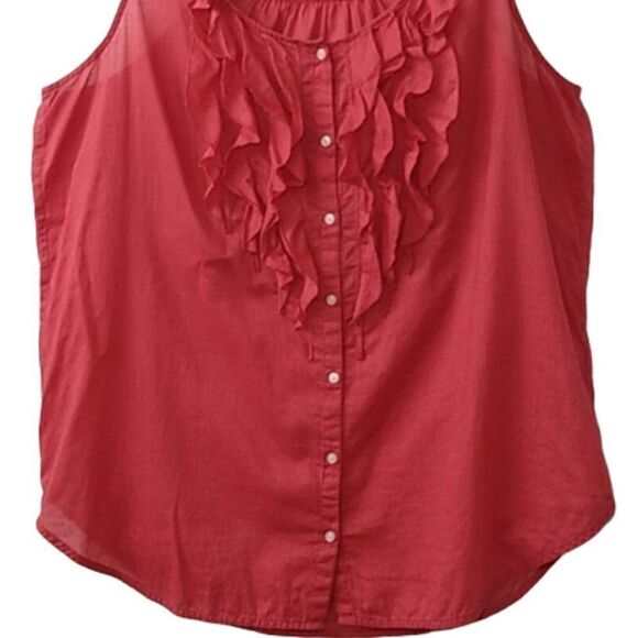 6/$25 Gap Women’s Red Pinstripe Ruffled ButtonDown Sleeveless 100% Cotton Blouse - Picture 5 of 11